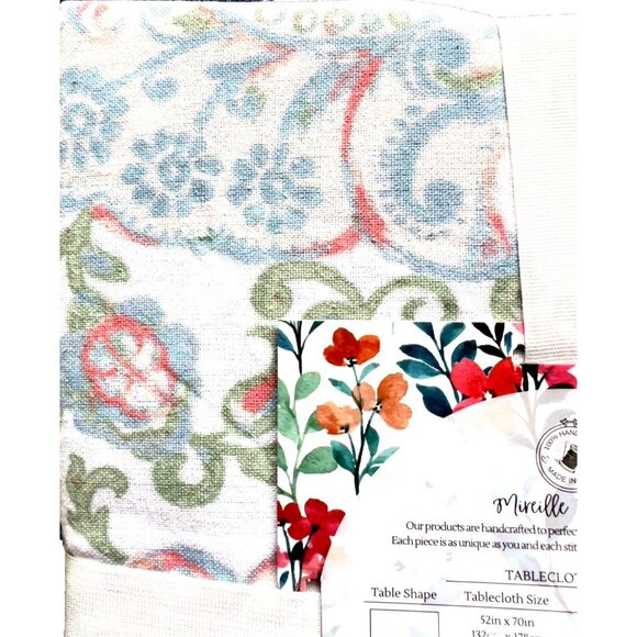 NWT Summer Love Tablecloth Blue Green Peach 60"x 84" 70% Cotton Mireille Designs - Picture 5 of 5